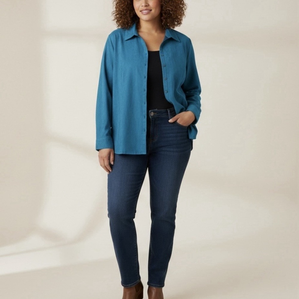 Catherines Teal Faux Suede Long Sleeve Button Up Shirt Size 4X‎